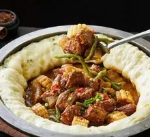 Chicken Stewed with Mushrooms and Dried Potatoes with Boiled Flatbread