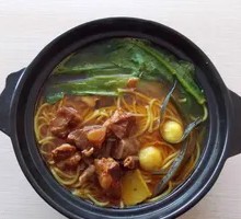 Pork Rib Spinach Noodle Dish
