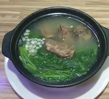 Pork Rib Spinach Noodle Dish