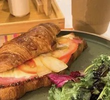 Angled Beef Cheese Sandwich with Coffee