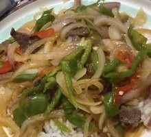 Onion Stir-Fry with Meat over Rice