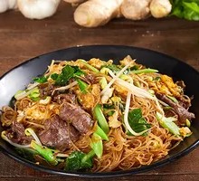 Egg and Beef Fried Wide Noodles