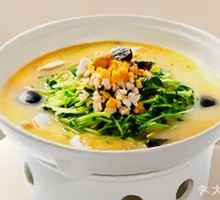 Golden and Silver Egg with Brothed Pea Shoots