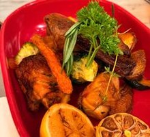Spiced Roast Chicken with Potatoes and Seasonal Vegetables (Half Chicken)