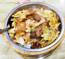 Cabbage Sichuan Pork in Wooden Bucket Rice