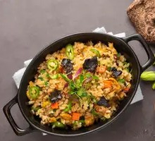 Black Tiger Mushroom and Chinese Cabbage Shoots Fried Rice