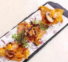 Octopus and Crispy Chicken Skin with Red Pepper Mayonnaise
