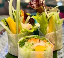 Tiger Shrimp and Mango Spring Rolls with Durian Sauce