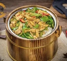 Egg and Green Pepper in Wooden Bucket Rice