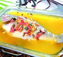 Golden Soup Garlic Roasted Sea Bass