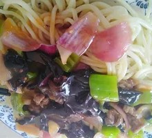 Wood Ear Mushroom Stir-Fry with Pork over Noodles
