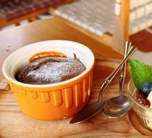 Black Chocolate Orange Soufflé with Vanilla Ice Cream
