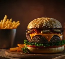 Hawaiian Black Gold Burger with Fries