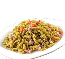 Sour Pickled Beans with Minced Pork in Wooden Bucket Rice