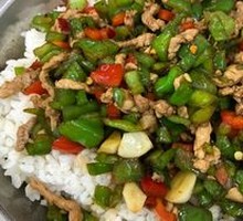 Stir-Fried Pork with Rice in Wooden Bucket