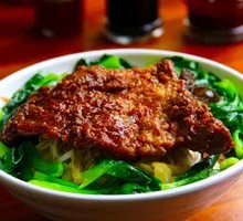 Pork Cutlet with Greens Noodles