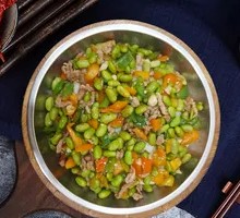 Soybean and Pork Stir-fry in Wooden Bucket Rice