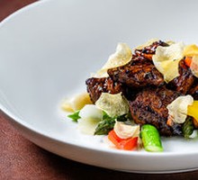 Asparagus, Lily Bulb and Black Pepper Wagyu Cubes