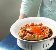 Steamed Crab with Black Hair Pork Patties