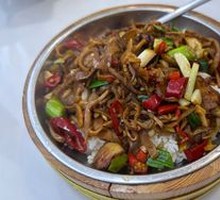 Smoked Bamboo Shoots with Preserved Pork in Wooden Bucket Rice