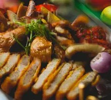 Grilled Chicken, Fried Pork Cutlet and Sausage Platter