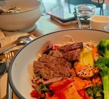 Pan-Seared Beef with Nuts and Rice Bowl
