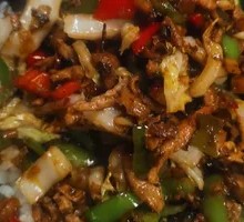 Grandmother's Vegetable Stir-Fried Meat Shreds in a Wooden Bucket Rice