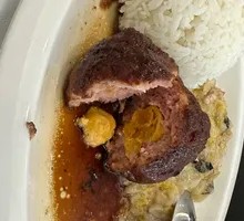 Salted Egg Yolk Pork Meatball and Shredded Pork Rice