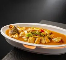 Braised Large Yellow Croaker with Snow Cabbage and Broad Bean Paste