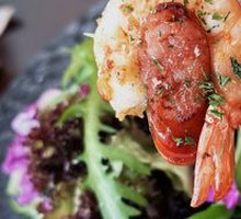 Eggplant Sauce Shrimp Sausage Skewers