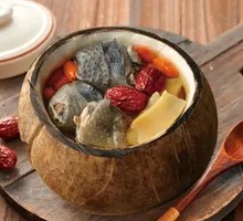 Whole Coconut Stewed Chicken Soup with Black Chicken
