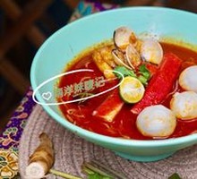 Tom Yum Crab Stick Squid Ball Noodle Soup