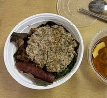 Preserved Vegetable and Pork Patty with Chinese Sausage over Lotus Leaf Rice