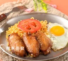 Garlic Chicken Wings with Sunny Egg Indonesian Noodle Salad