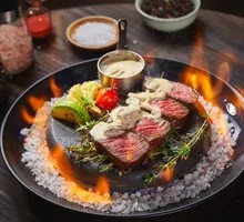 Stone-Grilled Wagyu Snowflake Wing Tips with Black Truffle Mushroom Sauce