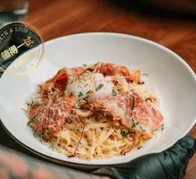 Pan-Fried Bacon Cream Pasta with 63°C Onsen Egg