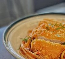 Breaded Pork Cutlet with Meat Sauce Pasta