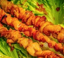 Egg Skin Rolls with Chicken Skewers