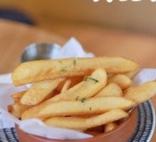 Fried Wide Potato Sticks with Honey Mustard