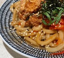 Perilla Kimchi Fried Chicken Udon
