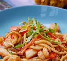 Japanese Seafood Stir-Fried Udon Noodles