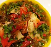 Stir-Fried Green Pepper with Arctic Scallop and Jellyfish Head