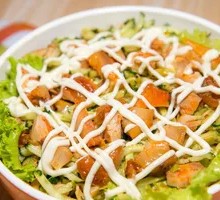 Noodles with Egg, Salad, Meat Floss, and Cheese