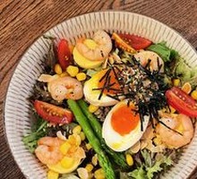 Soft-Boiled Egg Asparagus Shrimp Salad
