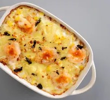 Shrimp Pineapple Cheese Fried Rice Bake