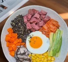 Beef Cubes with Korean Sun Egg and Bibimbap