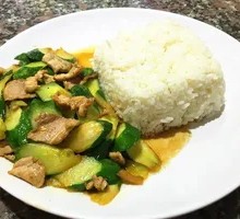 Cucumber and Pork Rice Bowl