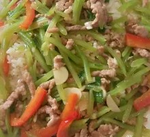 Sliced Bamboo Shoots with Pork in Rice