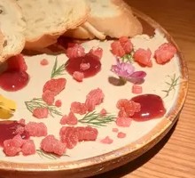 Raspberry Foie Gras Cake with Baguette