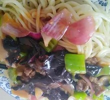 Wood Ear Mushroom Stir-Fry with Pork over Noodles